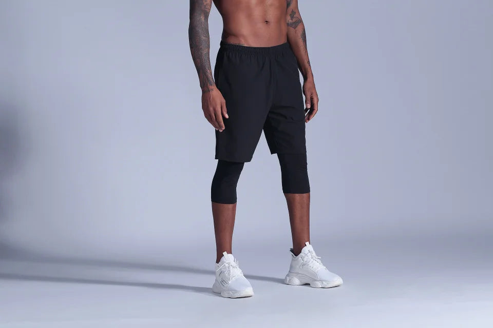 2 in 1 Compression Pants Running Shorts