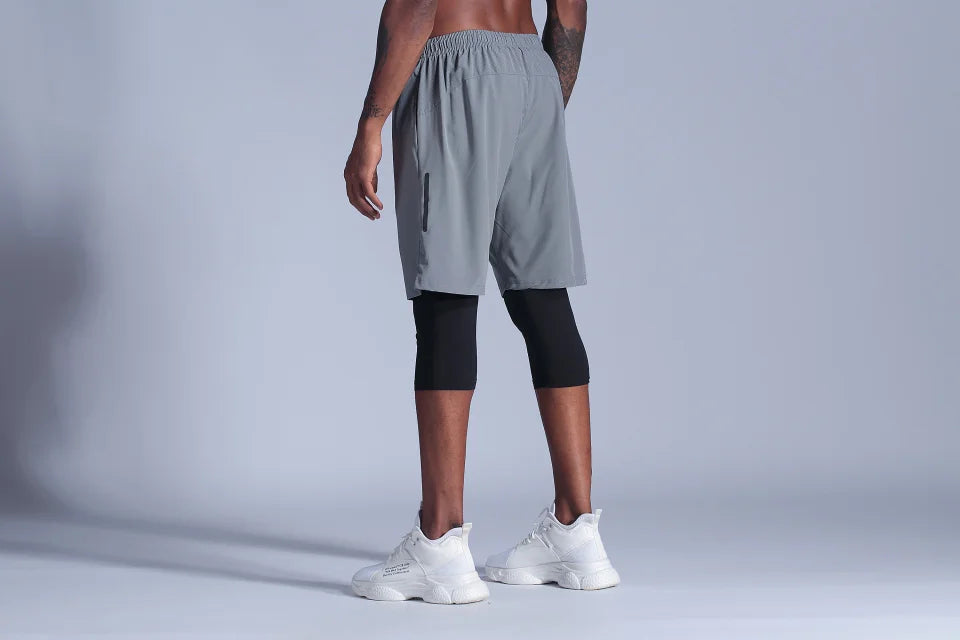 2 in 1 Compression Pants Running Shorts